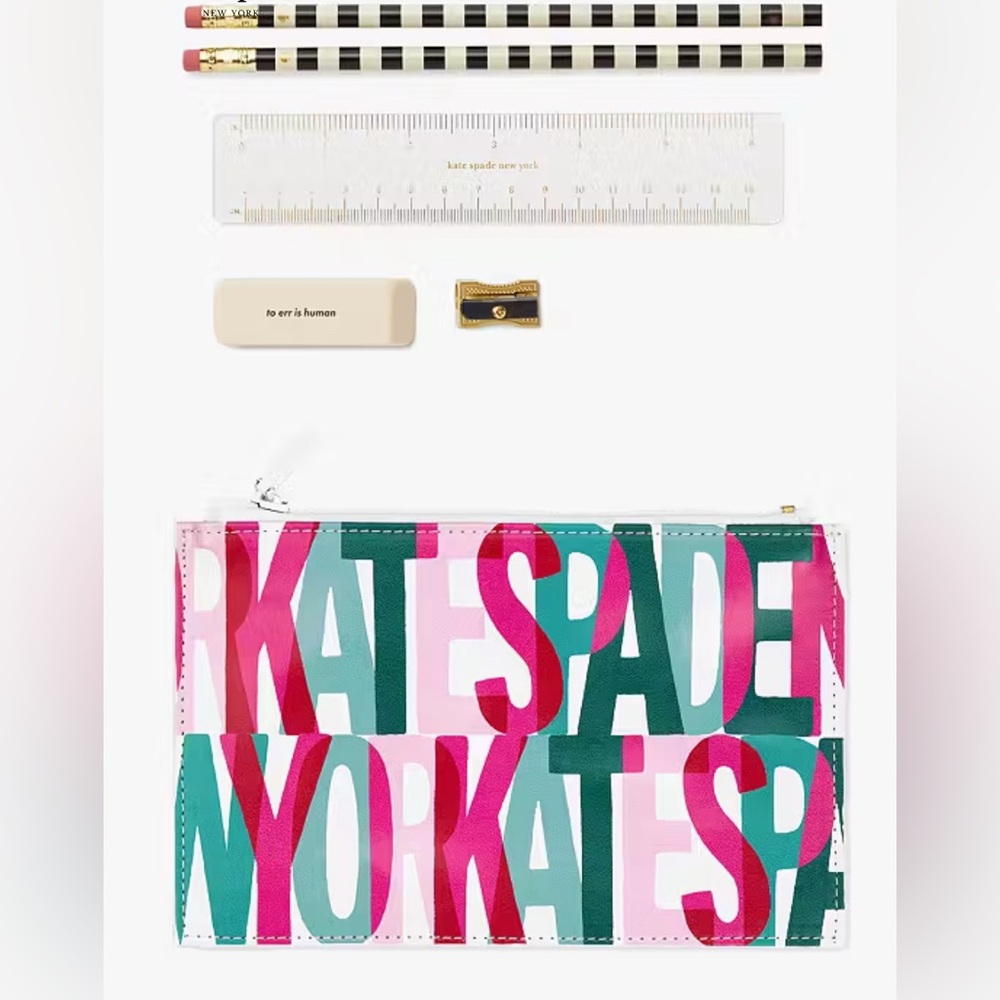 Kate Spade ♠️ Layered Logo Pencil Pouch NWT 2 Pencils, Sharpener, Eraser, Ruler - Picture 12 of 12